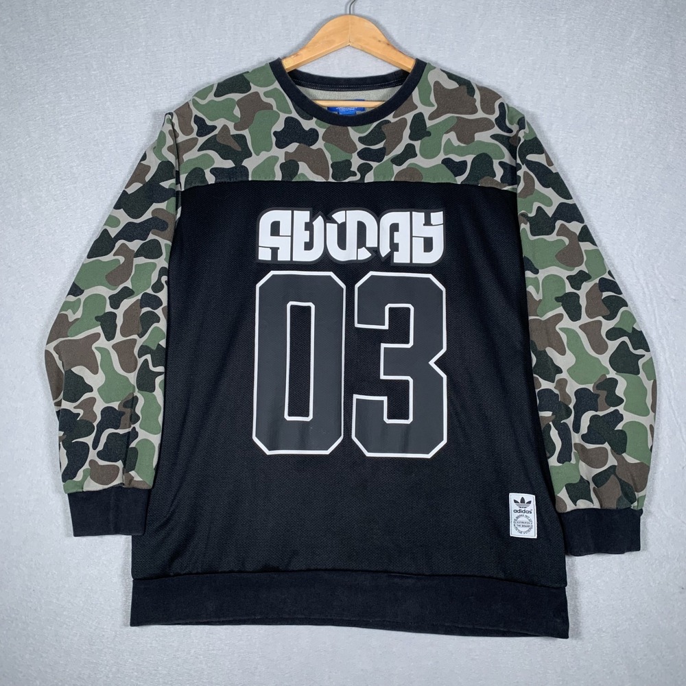 Adidas Sweatshirt Mens XL Black Camo Mesh Jersey Graphic 03 Pullover